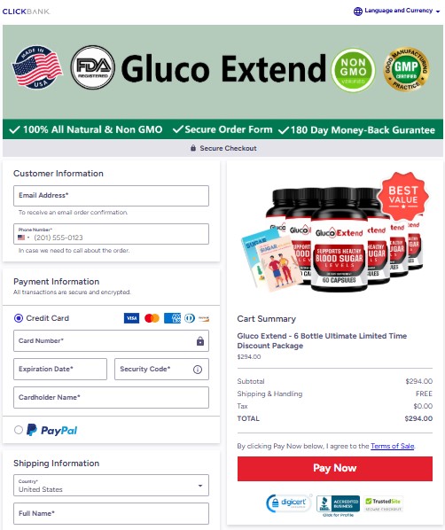 Gluco Extend Order Page